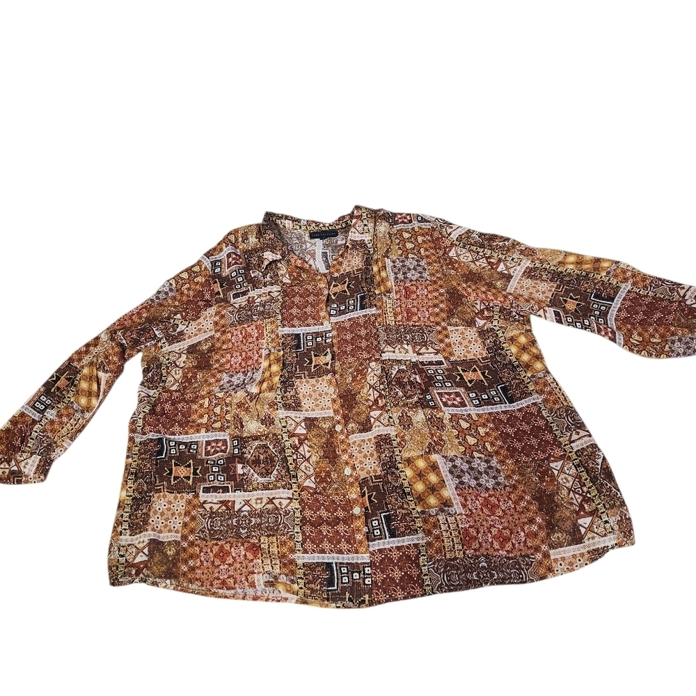 Jane & Delancey Geometric Print Button Up Blouse Tunic, Sz 3X